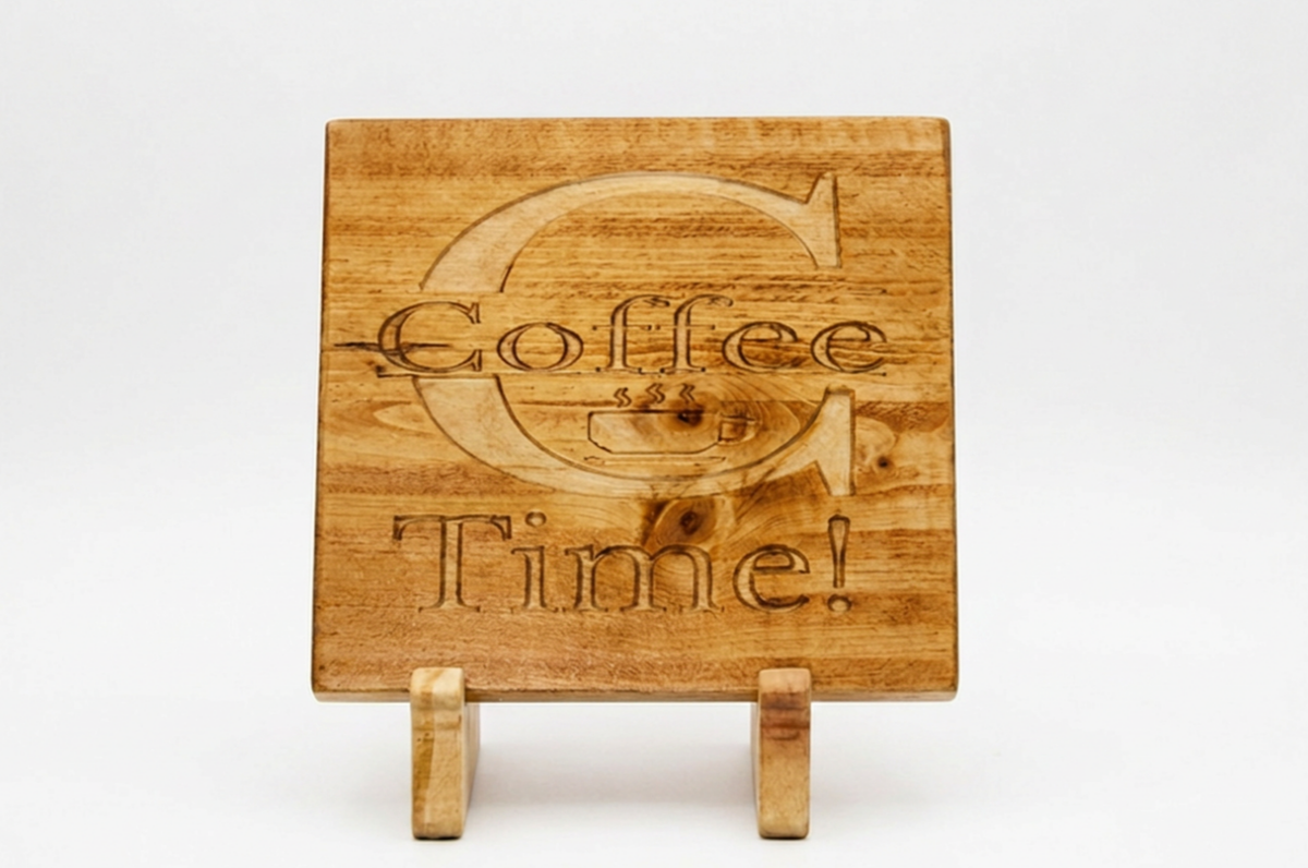 Coffee Time Carved Pine Wood Sign