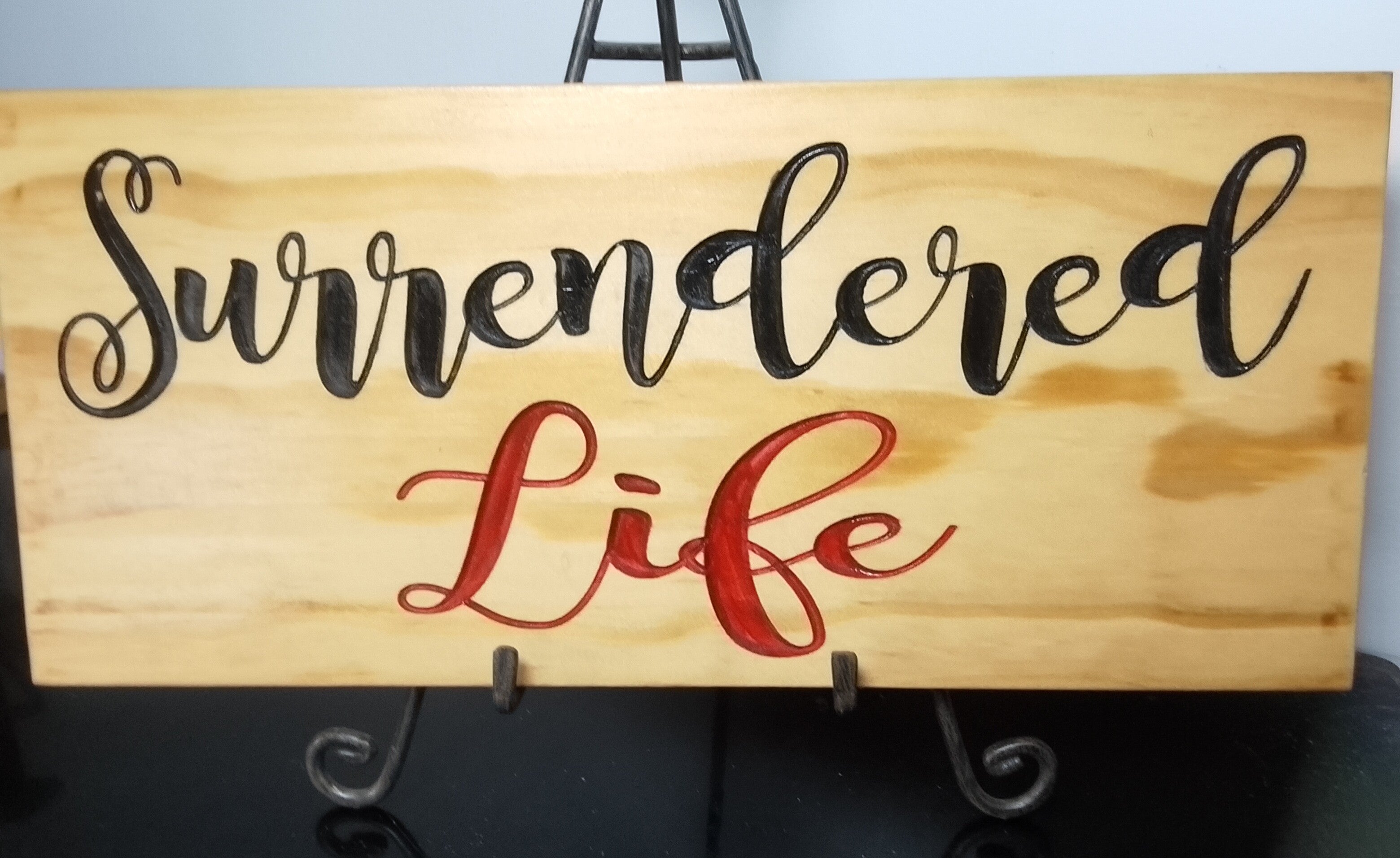 SURRENDERED LIFE - Deep Carved Wood Rustic Sign